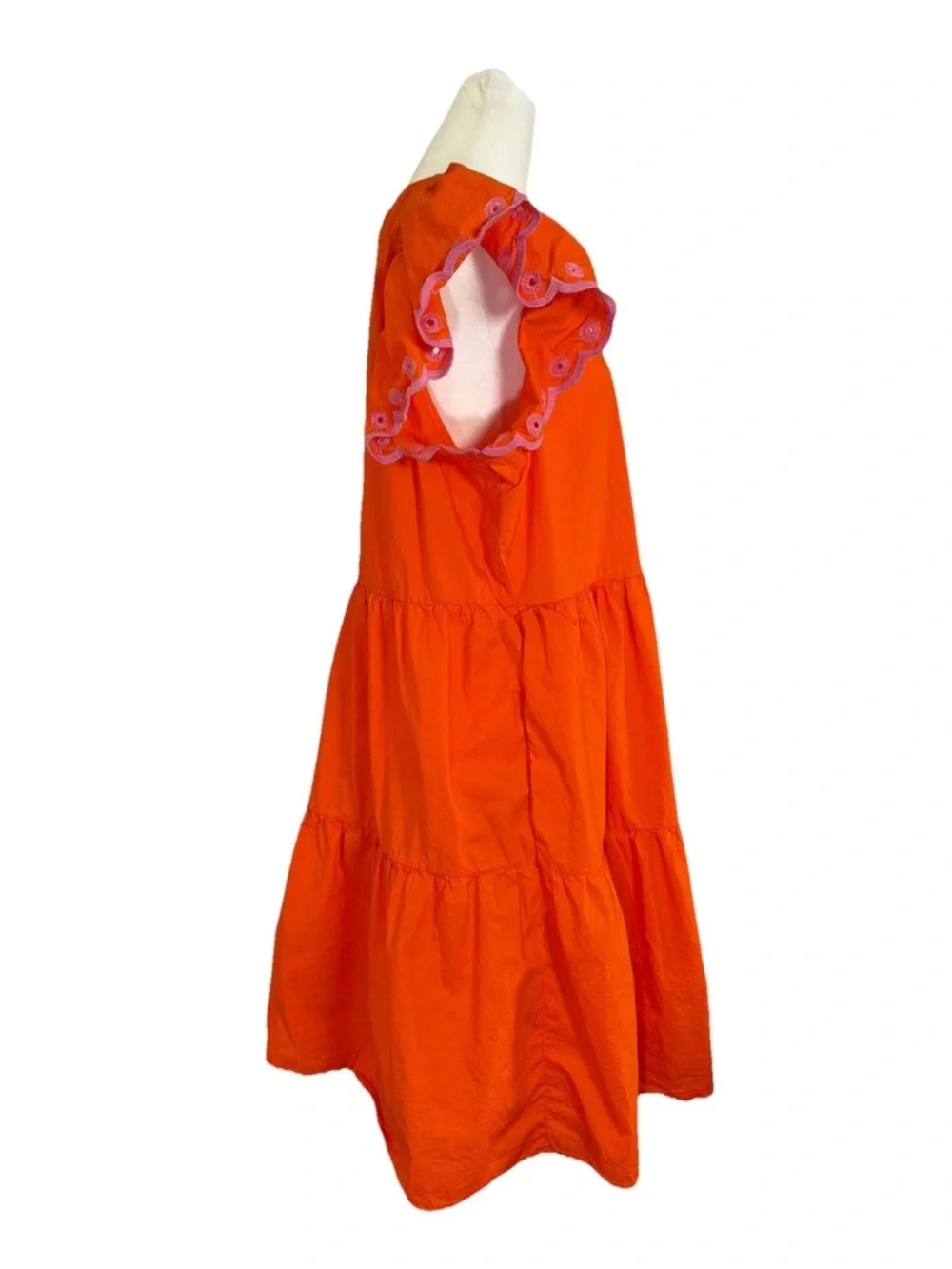 J. Crew Bright Orange Tiered Mini Dress with Eyelet Ruffle Sleeves